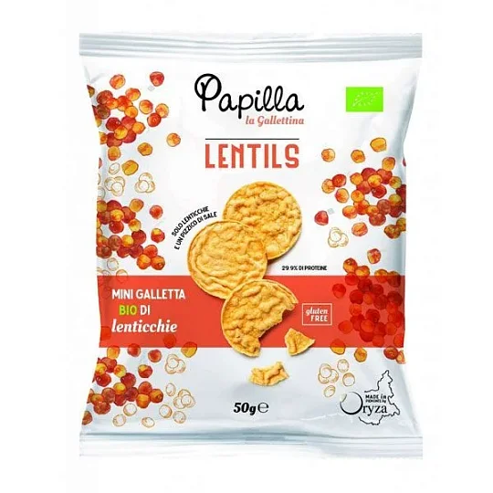 Мини галеты из чечевицы BIO, PAPILLA LENTILS, ORYZA, 50 г