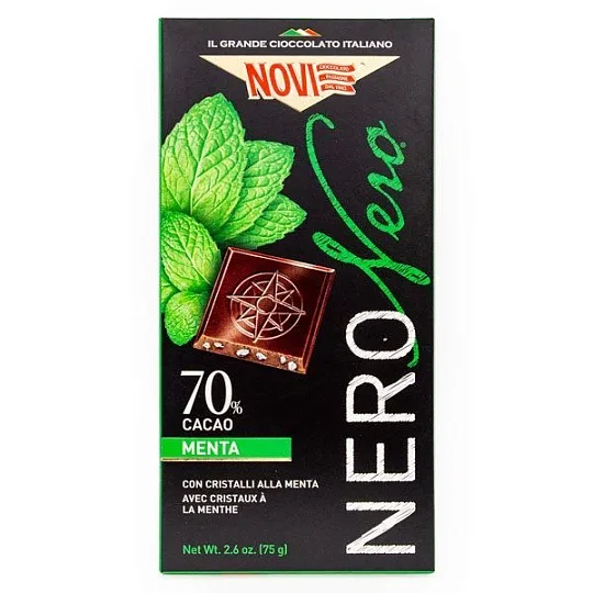 Шоколад горький с кристаллами мяты Nero Nero 1572, NOVI, 75 г