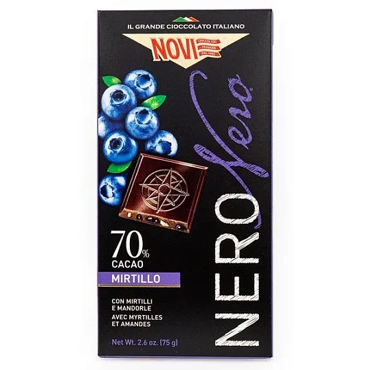 Шоколад горький с черникой и миндалем Nero Nero 1569, NOVI, 75 г
