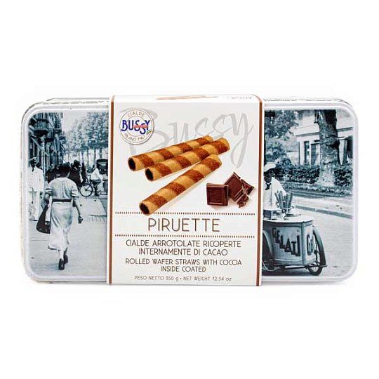 Хрустящие вафельные трубочки со слоем какао внутри PIRUETTE, Bussy, 350 г (винтажная ж/б)