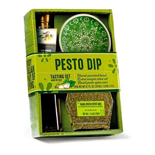 Набор подарочный  Набор подарочный PESTO DIP (керамическая тарелка, масло оливковое, приправа песто) 