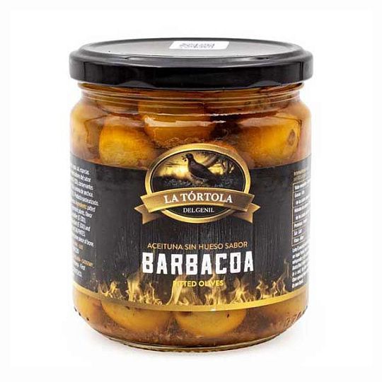 Оливки зеленые без косточек со вкусом барбекю, La Tortola, 370 г (ст/б) 